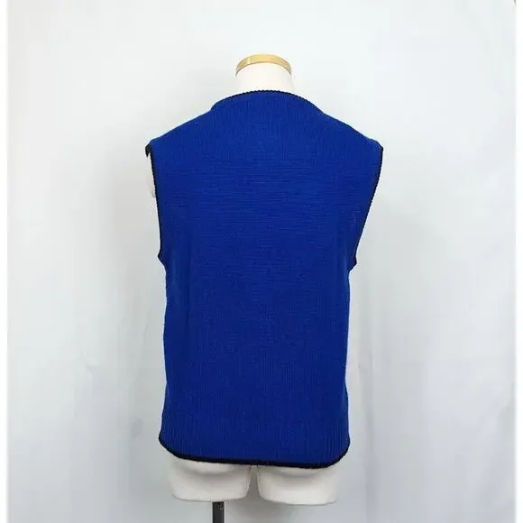 Vintage 80s Sweater Vest Blue Wool Teddy Bears Sleeveless Misses Size M - Picture 7 of 9